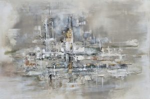 Aamu satamassa, taulun koko 120x160cm