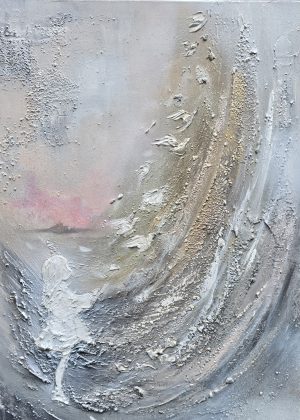 Lapsi ja onnenlinnut, taulun koko 50x70cm