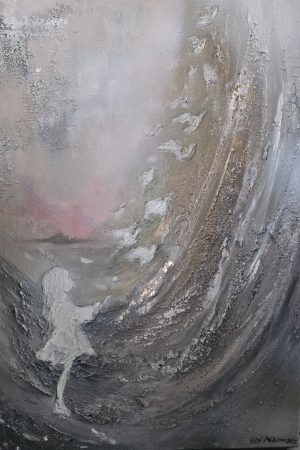 Tyttö ja linnut, taulun koko 50x70