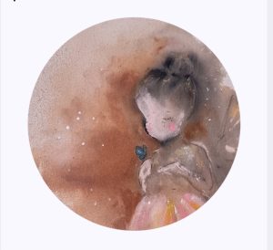 Pannunalunen " Tyttö ja sinisiipi", 18cm